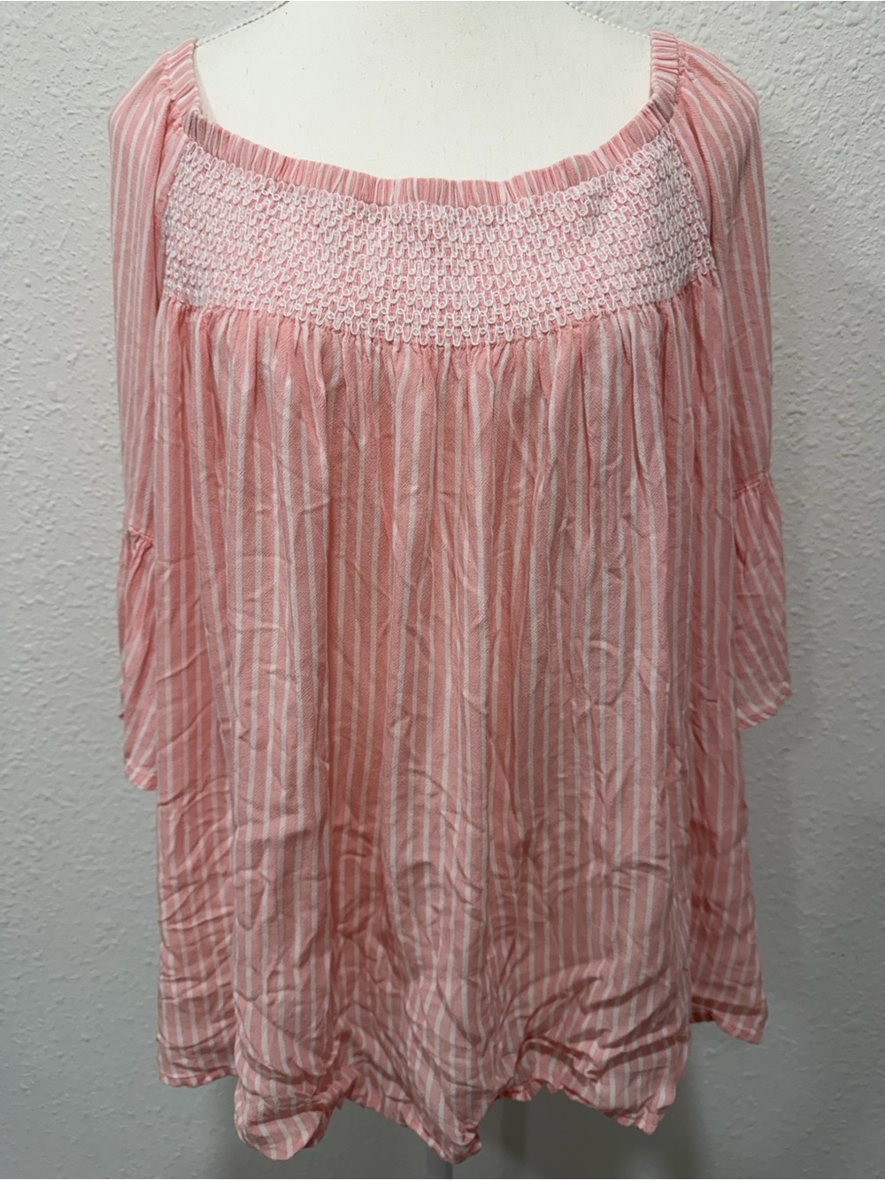 A NEW APPROACH Striped Peasant Bell Sleeve Top EUC